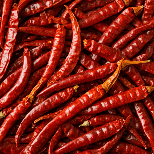 Textured close up of dried red chili peppers